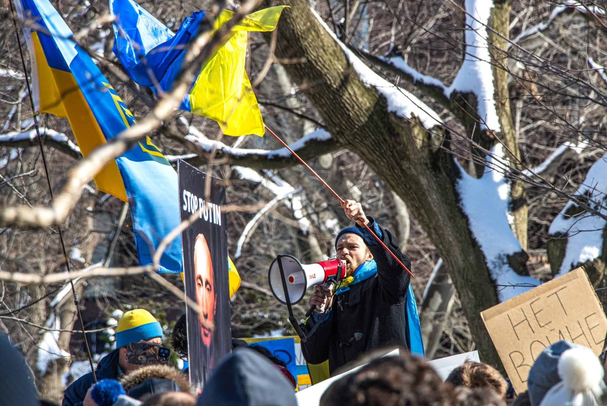 Julian at a protest against Russia's invasion of Ukraine